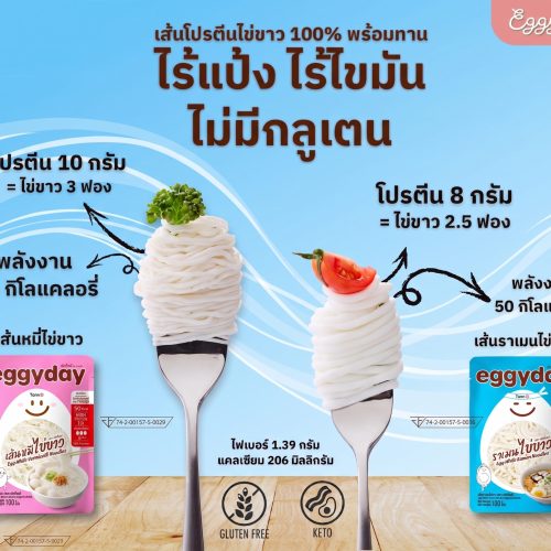 เส้นโปรตีนไข่ขาว 100% EggyDay โดย Tann:D