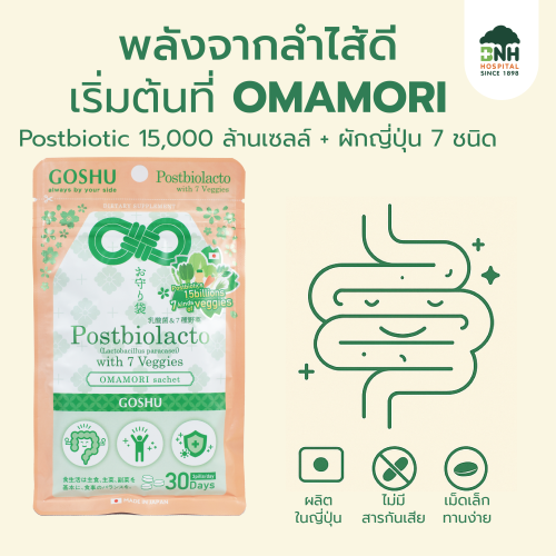 Postbiolacto with 7 Veggies - OMAMORI Supplement, JAPAN ผัก 7 ชนิด + โพรไบโอติกส์ | Omamori วิตามินลำไส้ บำรุงสุขภาพด้วยจุลินทรีย์และผัก 7 ชนิดจากญี่ปุ่น